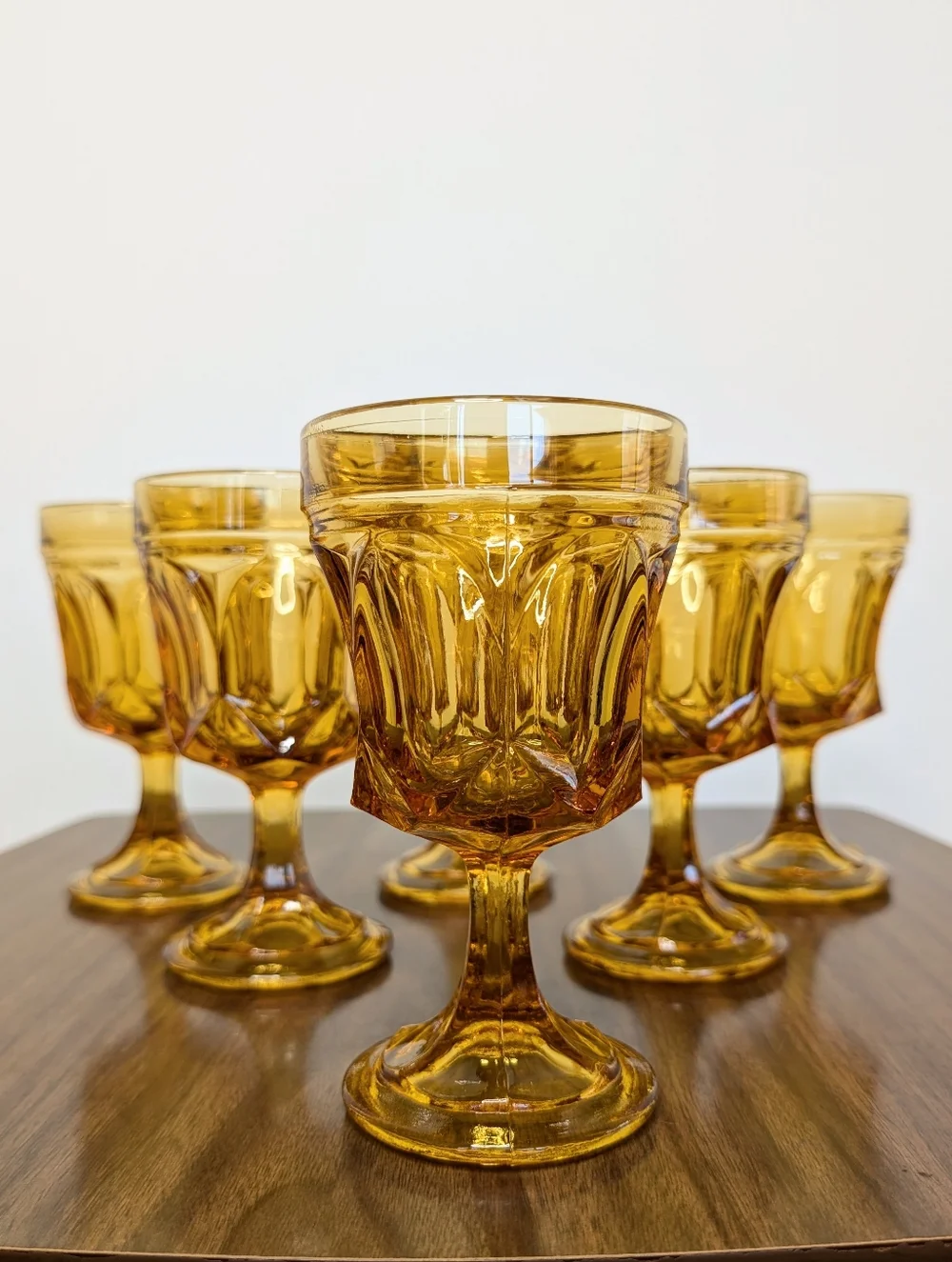 70s Honey Amber Fairfield Pattern By Anchor Hocking On The Rocks Goblet Set Of 6